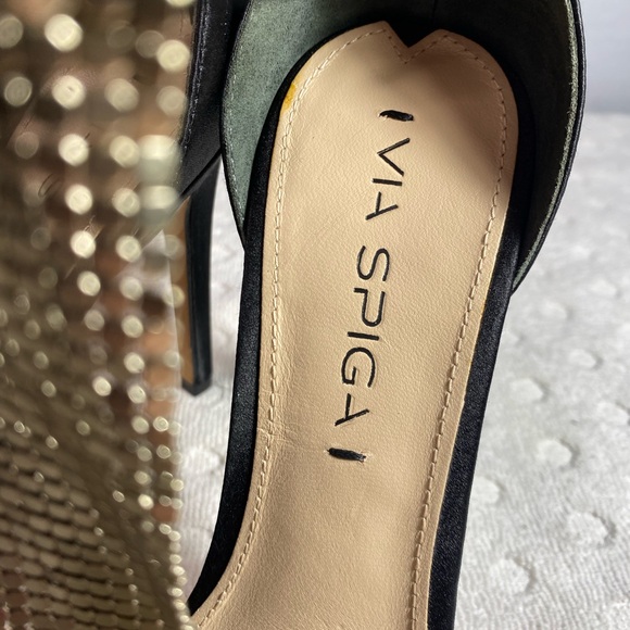 Via Spiga Timone Sandal Heel | Black/Gold Mesh Detail - Picture 12 of 16